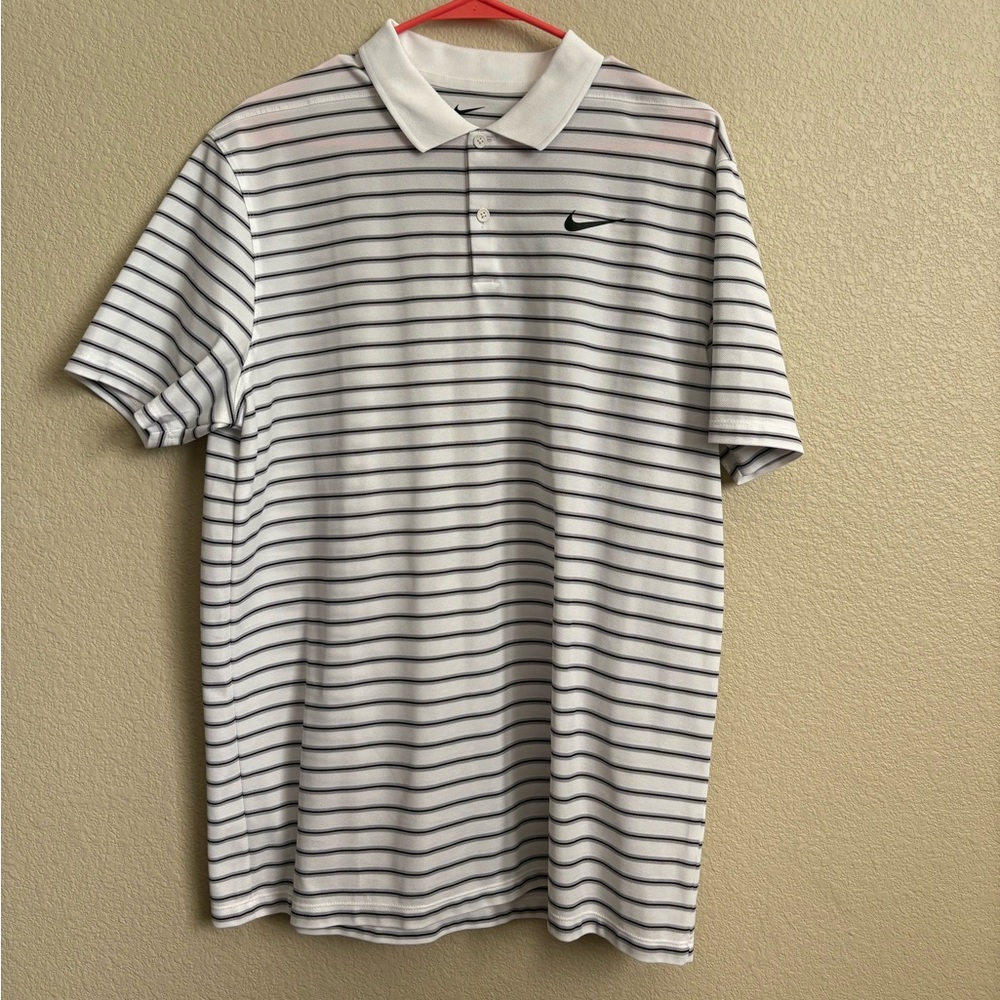 Nike Men's Polo Shirt - White with Black Stripes